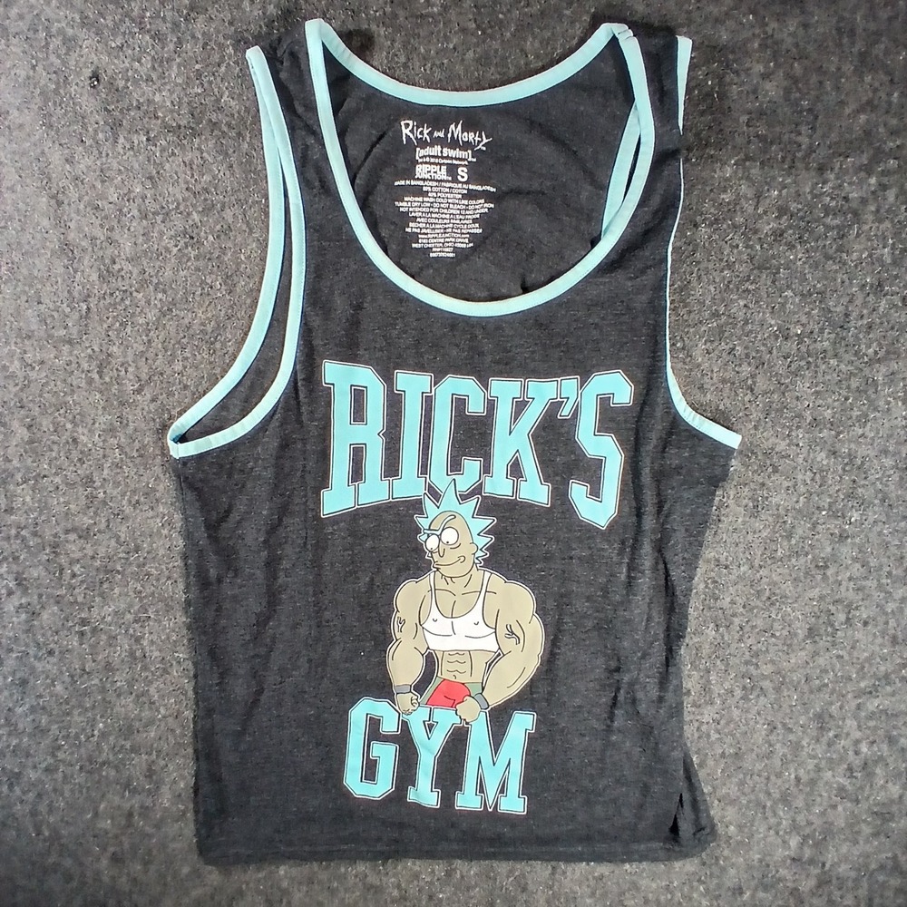 Ripple Junction Rick and Morty Tank Top Mens S Gray Ricks Gym Graphic Ringer